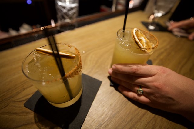 Margaritas with Spiced Rim and Orange Garnish