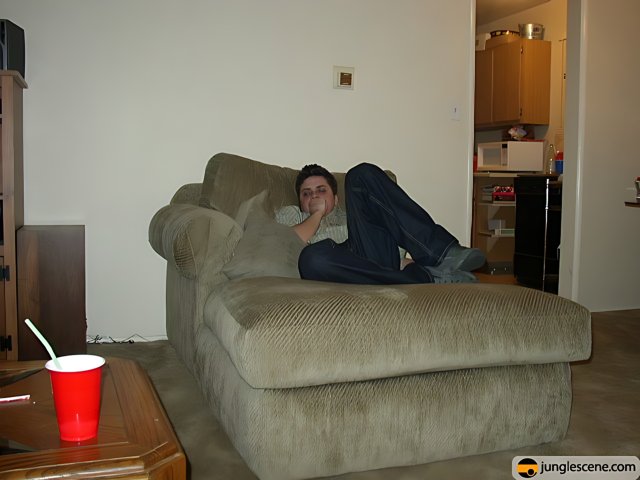 Man lounging on cozy couch