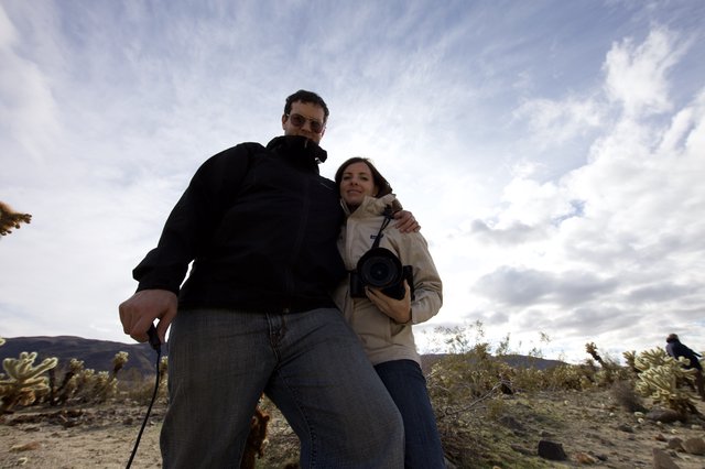 Couple Posing Among Cholla Cacti at Joshua Tree