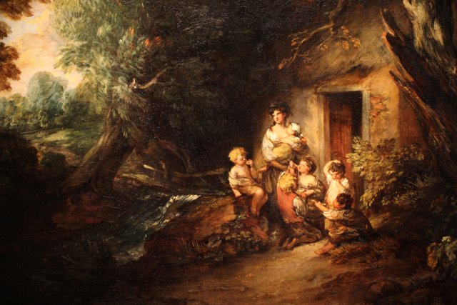 Children in a Cottage by a Stream