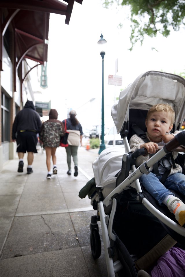 Curious Toddler in Stroller on Sacramento Street