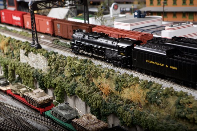 Three Trains on a Diorama Railroad