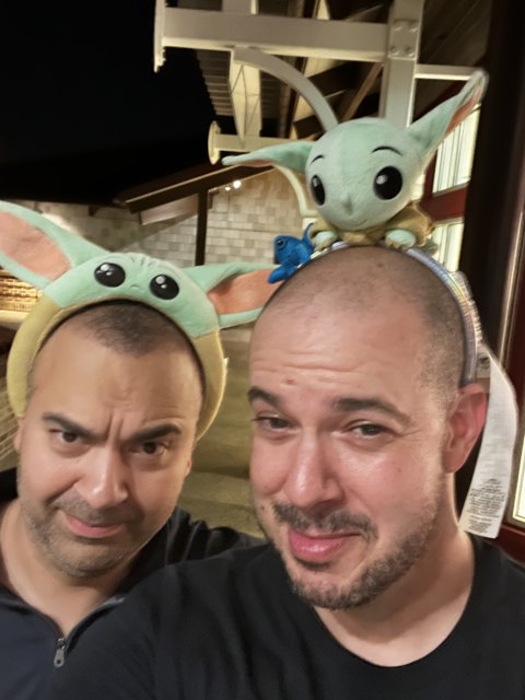 Selfie with Baby Yoda Hat at Disney Springs