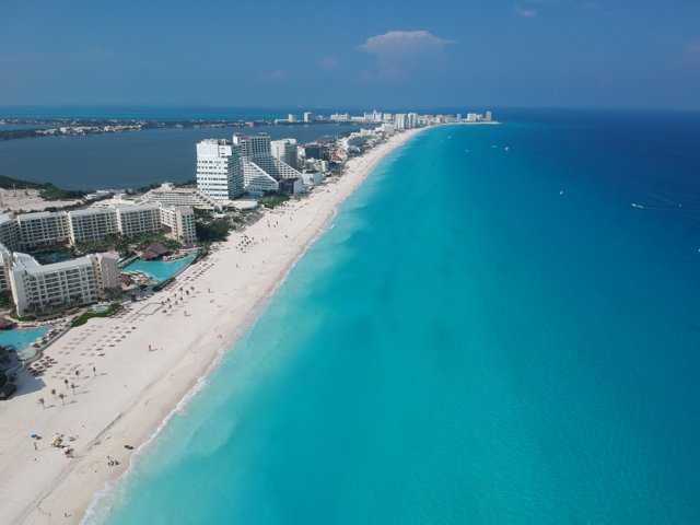 Aerial View of Cancun's Beach and Ocean