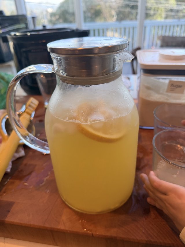 Homemade Lemonade Pitcher on Rustic Kitchen Table