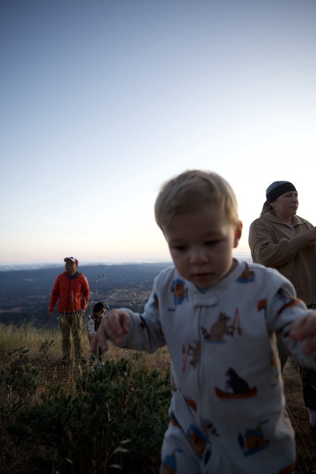 Toddler Explores Summit at Dusk on Mt. Diablo
