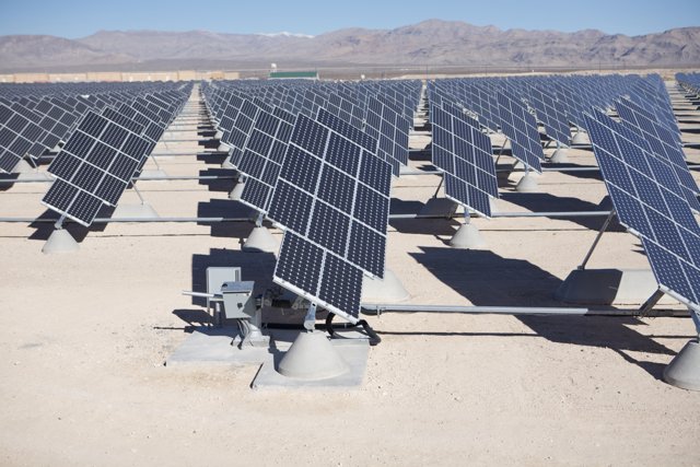 Solar Panels Glistening in the Desert Sun