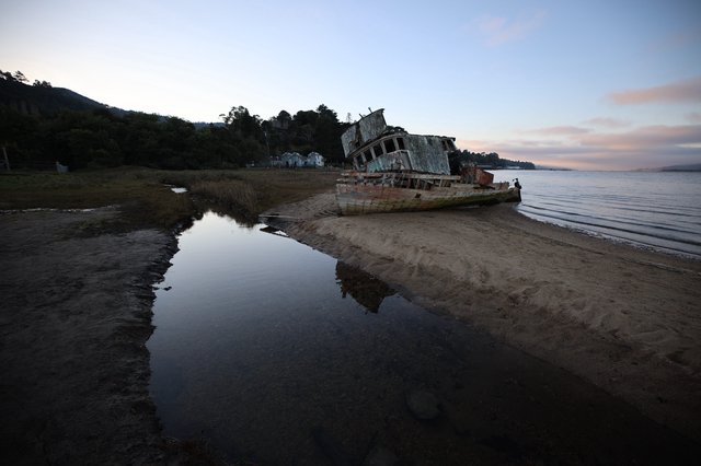 Abandoned Shipwreck at Drakes Beach at Twilight