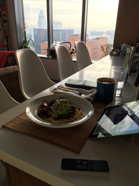 Guacamole on a Wooden Dining Table