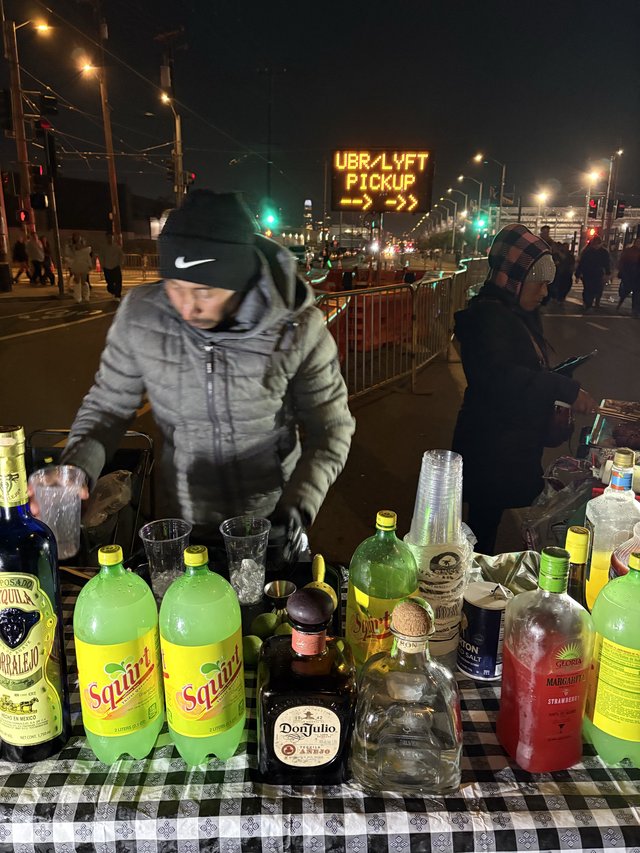 Street Vendor Bar Setup at Night Event