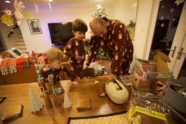 Christmas Morning Dinosaur Surprise with Grandpa