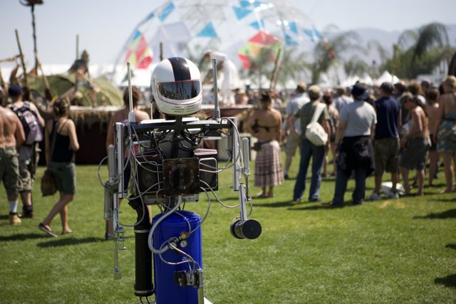 Helmeted Robot in the Coachella Crowd