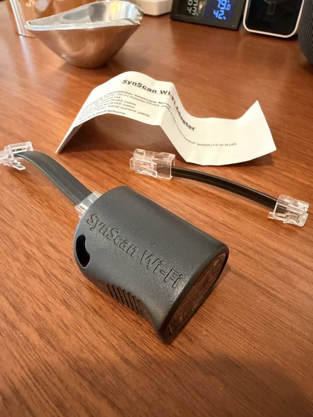 SynScan Wi-Fi Adapter Unboxing on Wooden Table