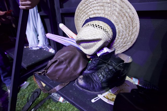 Accessories Resting on a Bench at Coachella
