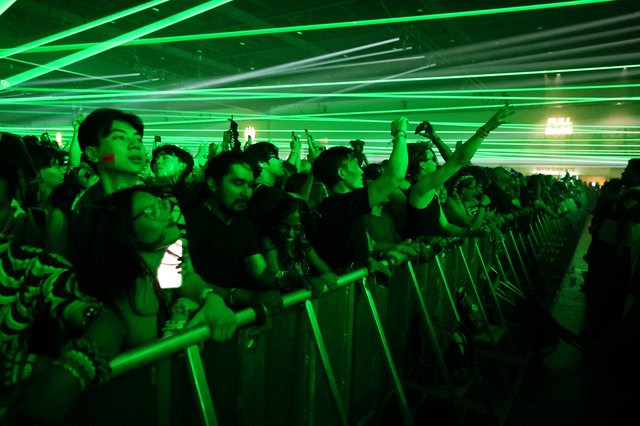 Green Laser Storm Over Ecstatic Wobbleland Festival Crowd