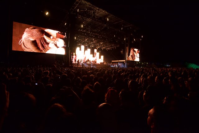 Concertgoers Gather to Watch Performers on Large Screen