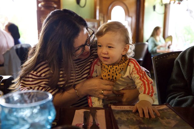 Mother and Toddler's Moment at Madonna Inn Restaurant
