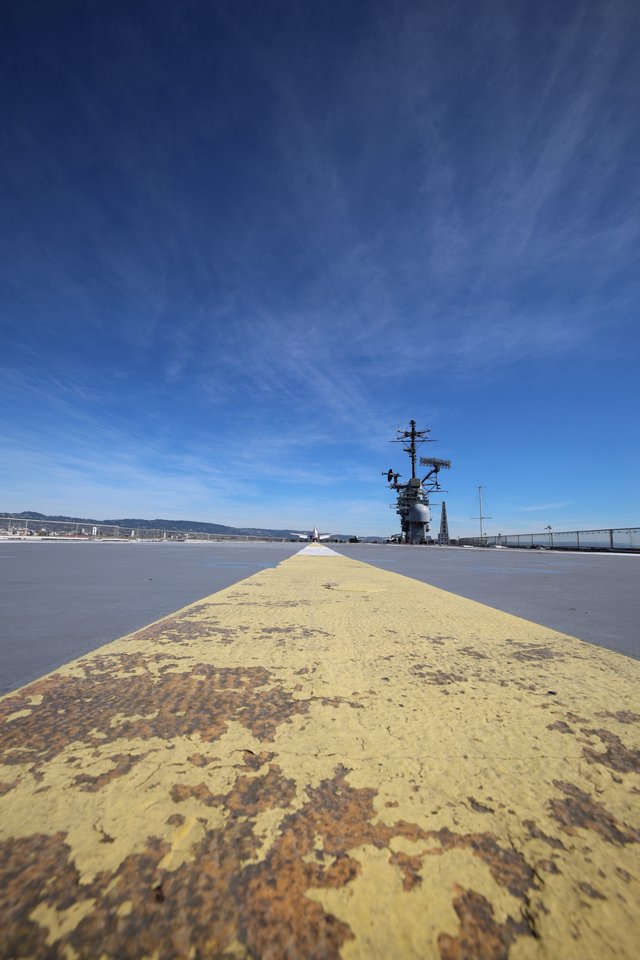 Weathered Yellow Flight Deck of USS Hornet Aircraft Carrier