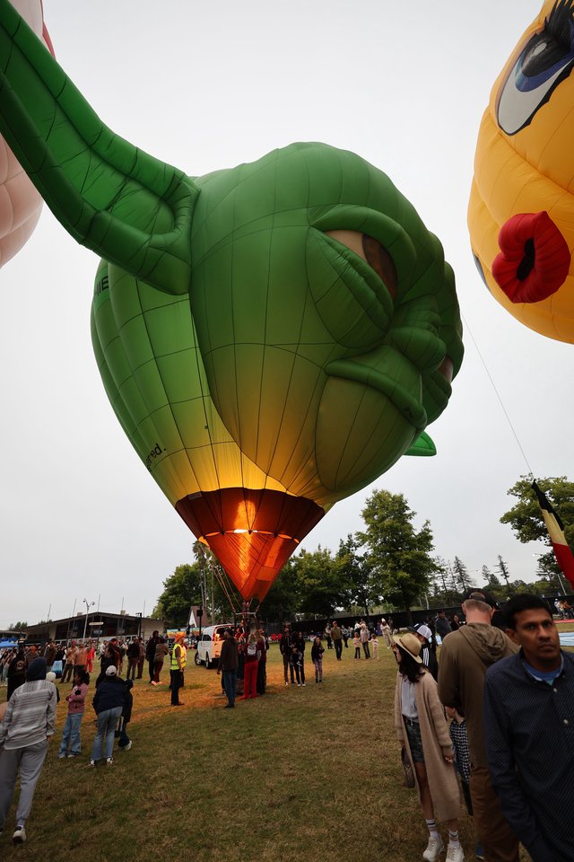 Green Dragon Hot Air Balloon Ignites at Balloon Festival