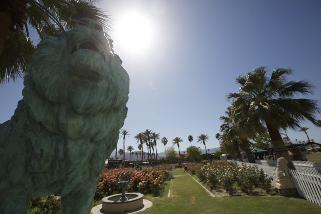 Majestic lion statue in the park