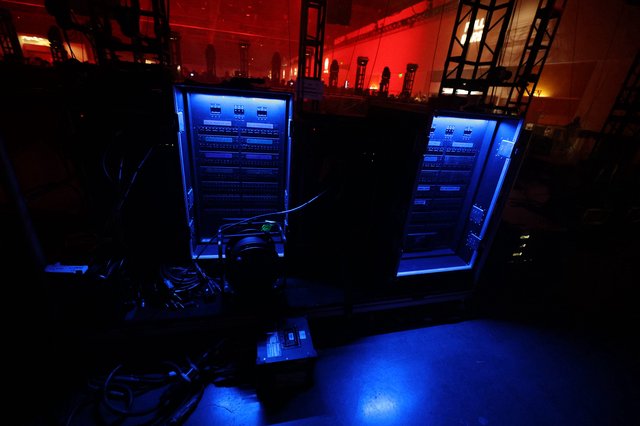 Dual Lighting Racks Glow Blue Backstage at Wobbleland
