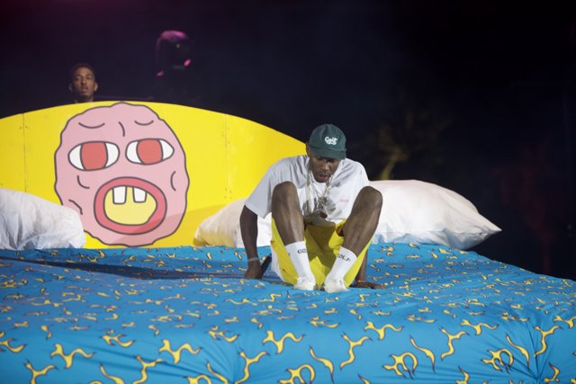 Tyler, The Creator lounges on cartoon bed