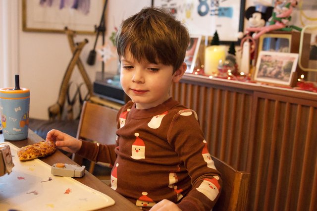 Young Boy Enjoying Christmas Dinner at Home
