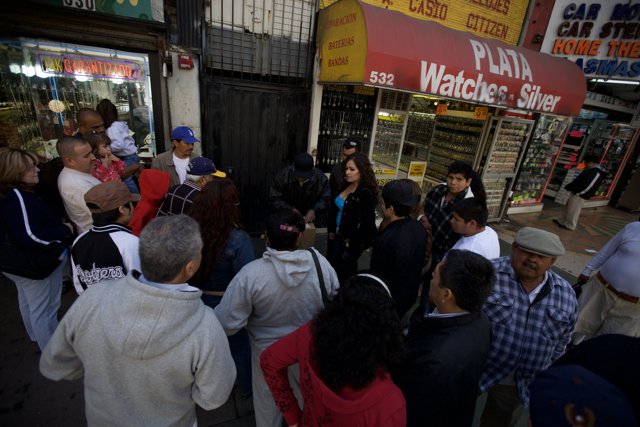 Crowd outside El Coyote store