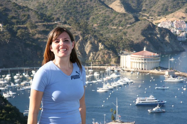 Smiling Woman Overlooking Avalon Harbor at Catalina Island