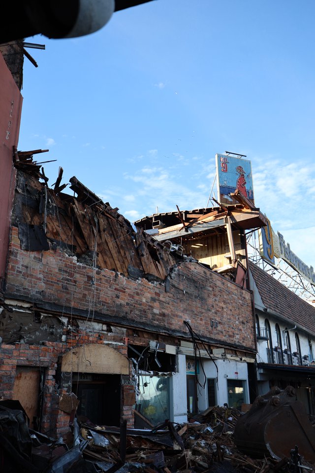 Aftermath of Urban Building Fire and Demolition