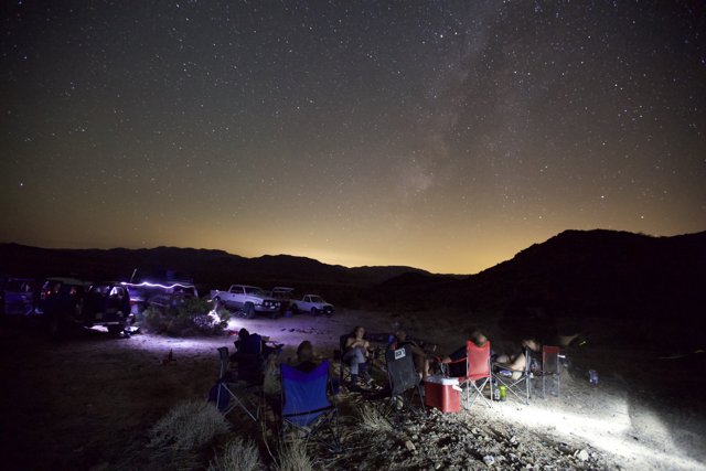 Nighttime Campfire Gathering Under the Starry Sky