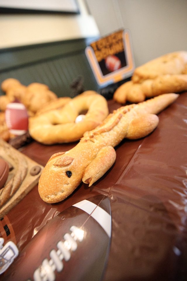 Artisan Baseball-Themed Bread Display on Wooden Table