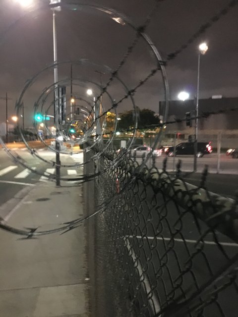 Nighttime Barbed Wire Fence in Los Angeles