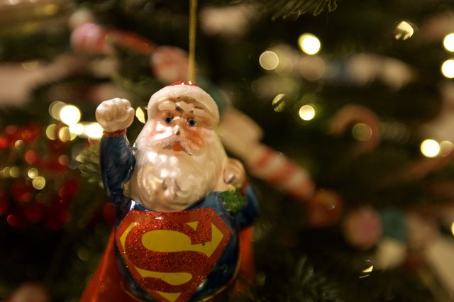 Super Santa Christmas Tree Ornament with Bokeh Lights