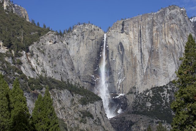 Yosemite Falls Cascading Down Granite Cliffs in Winter