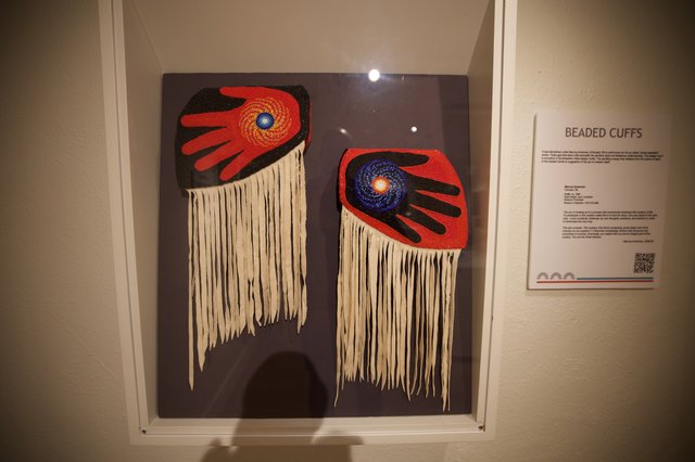 Indigenous Beaded Cuffs with Hand Design and Fringe