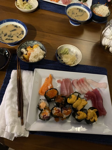 Savoring Delicious Sushi on a Table Setting