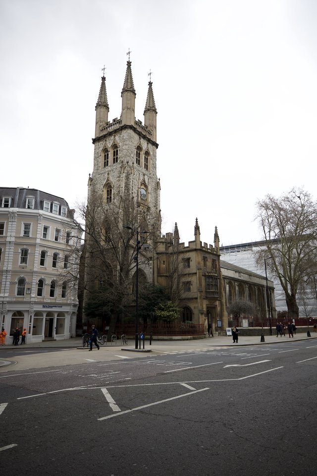 Historic Church Tower on Overcast London Day