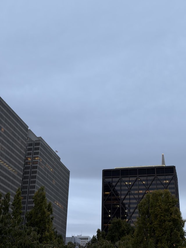 Modern Office Towers at Dusk in Urban Downtown