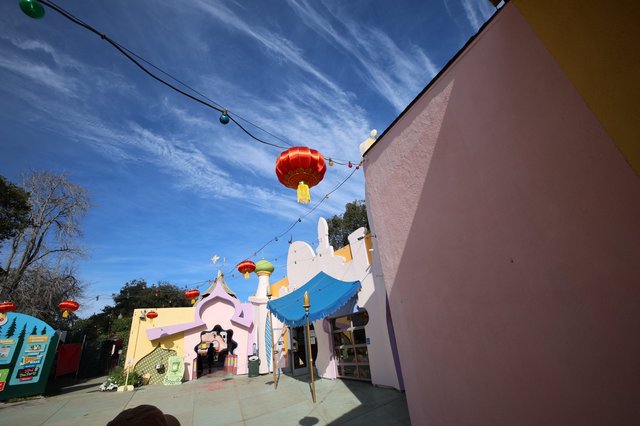 Whimsical Fantasyland Courtyard with Red Lanterns