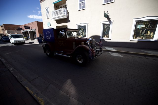 Vintage Hot Rod Cruising Santa Fe Plaza at Sunset