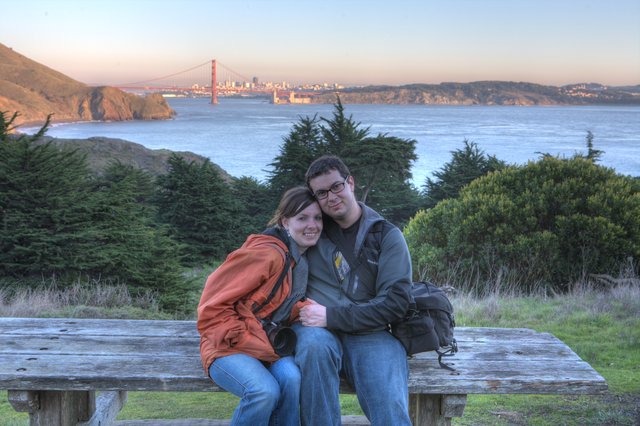 Couple Embracing at Golden Gate Bridge Overlook