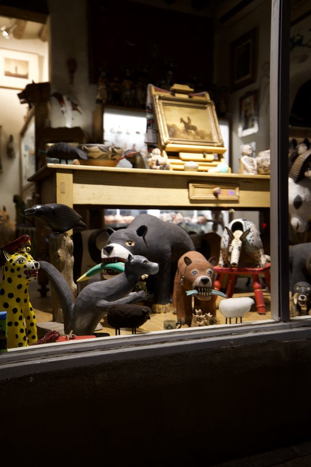 Whimsical Window Display of Folk Art Animals