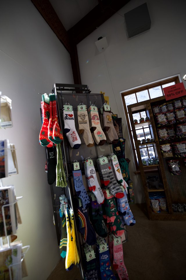 Colorful Novelty Sock Display in Gift Shop