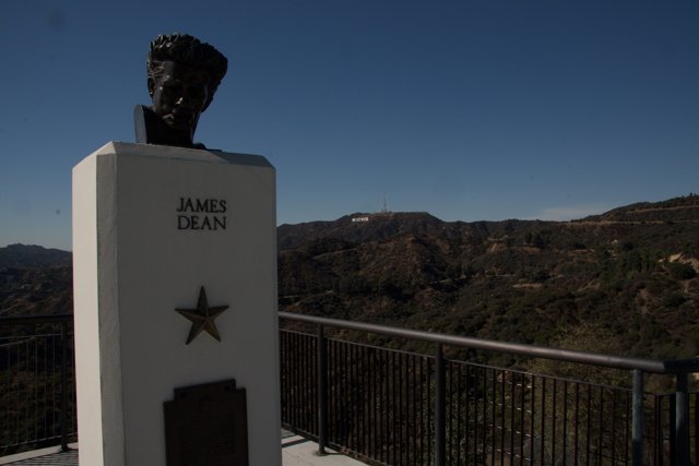 Hollywood Sign with Statue and Handrail