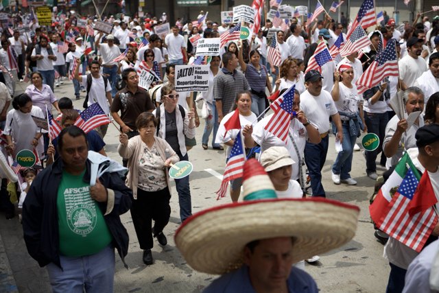 Proud Protesters Marching with American Flags