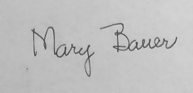 Mary Bauer's Signature on White Paper