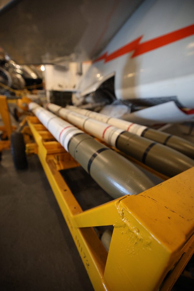 Aircraft Munitions Display on Yellow Cradle at USS Hornet