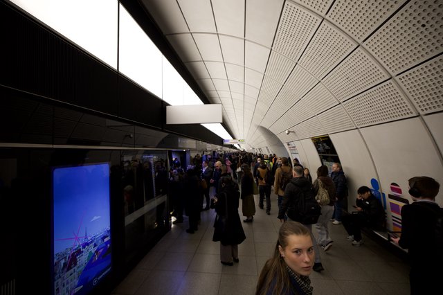 Crowded London Underground Platform During Rush Hour