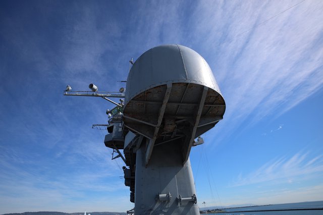 Naval Radar Dome Against Blue Sky on USS Hornet
